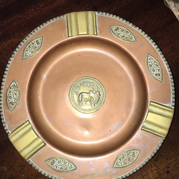 Tribal Copper brass ashtray African animals